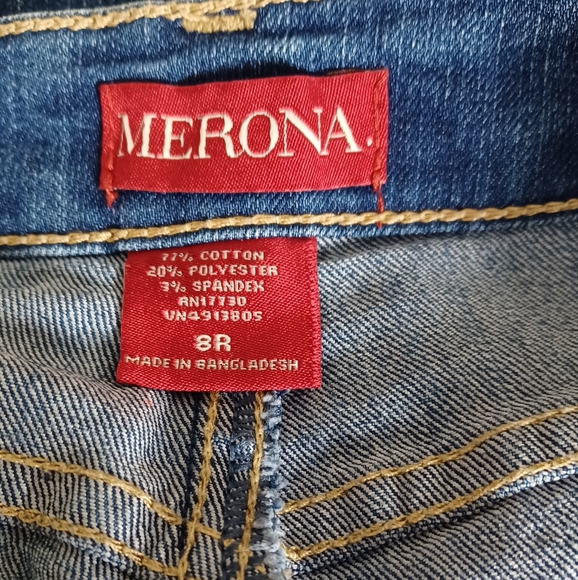 MERONA DENIM SKIRT 8R BACK SLIT RIGHT FRONT POCKET STRETCH MATERIAL - Picture 4 of 6